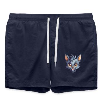 Lykoi Katze Bunte Karikatur Aquarell Illustration - Badeshorts - French Navy - Vorne - AI Model Male 185 light (185cm)