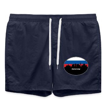 Moskau Russland Flagge Skyline Silhouette Reisen - Badeshorts - French Navy - Vorne - AI Model Male 185 light (185cm)