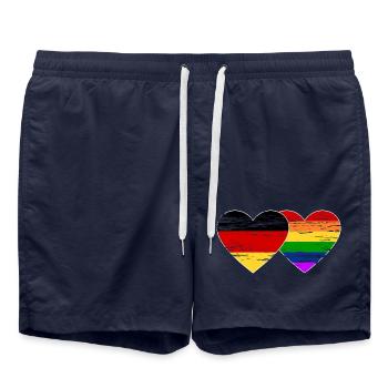 Deutschland Regenbogen Flagge used - Badeshorts - French Navy - Vorne - AI Model Male 185 light (185cm)