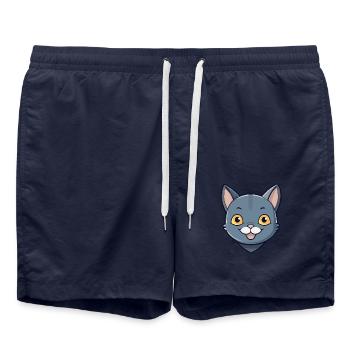 Korat Katze Bunte Karikatur Aquarell Illustration - Badeshorts - French Navy - Vorne - AI Model Male 185 light (185cm)