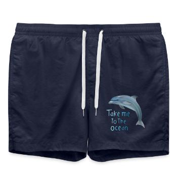 Take me to the Ocean - Springender Delfin - Badeshorts - French Navy - Vorne - AI Model Male 185 light (185cm)