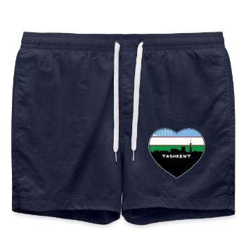 Taschkent Usbekistan Flagge Skyline Reise Souvenir - Badeshorts - French Navy - Vorne - AI Model Male 185 light (185cm)