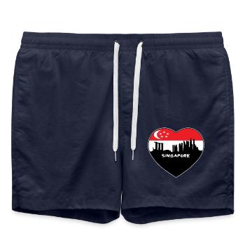 Singapur Singapur Flagge Skyline Reise Souvenir - Badeshorts - French Navy - Vorne - AI Model Male 185 light (185cm)