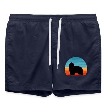 Bärtiger Collie Hundeliebhaber Silhouette Vintage Sonnenuntergang - Badeshorts - French Navy - Vorne - AI Model Male 185 light (185cm)
