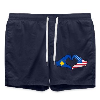 Kosovo USA Flagge Hände Herzform - Badeshorts - French Navy - Vorne - AI Model Male 185 light (185cm)