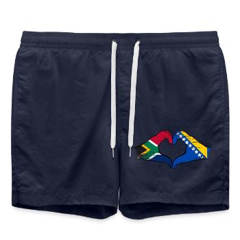 Südafrika Bosnien Flagge Hände Herzform used - Badeshorts - French Navy - Vorne - AI Model Male 185 light (185cm)