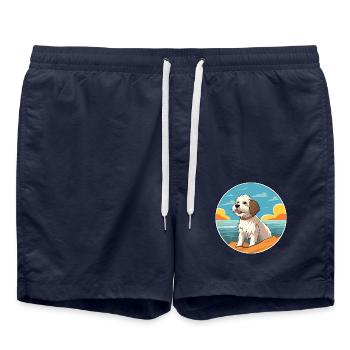Rumänisch Mioritische Hunderasse Cartoon Kawaii Clipart - Badeshorts - French Navy - Vorne - AI Model Male 185 light (185cm)