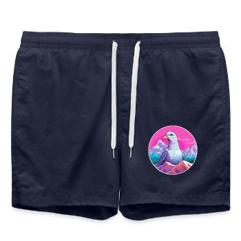 Taube Aquarell Karikatur Kawaii Haustier Tier Farbe - Badeshorts - French Navy - Vorne - AI Model Male 185 light (185cm)
