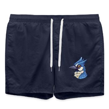 Blauer Eichelhäher Buntes Aquarell Cartoon Kawaii Tier - Badeshorts - French Navy - Vorne - AI Model Male 185 light (185cm)