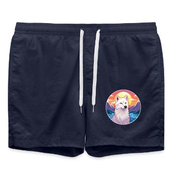 Arktischer Wolf Bunte Aquarell-Karikatur Kawaii Haustier - Badeshorts - French Navy - Vorne - AI Model Male 185 light (185cm)
