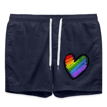Regenbogenfahne LGBTQ Herz - Badeshorts - French Navy - Vorne - AI Model Male 185 light (185cm)