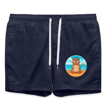 Gopher Aquarell Cartoon Kawaii Clipart Tier - Badeshorts - French Navy - Vorne - AI Model Male 185 light (185cm)