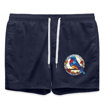 Blauer Vogel Bunte Aquarell-Tierillustration - Badeshorts - French Navy - Vorne - AI Model Male 185 light (185cm)