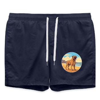Perro de Presa Canario Hunderasse Cartoon Kawaii - Badeshorts - French Navy - Vorne - AI Model Male 185 light (185cm)