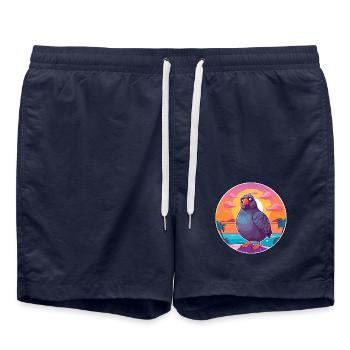 Taube Lustige Karikatur Kawaii Strand Illustration - Badeshorts - French Navy - Vorne - AI Model Male 185 light (185cm)