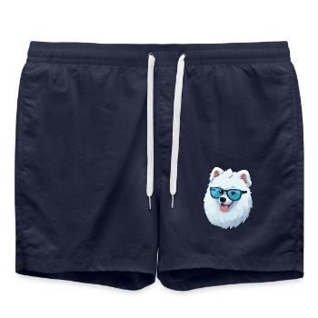 Samojede Hunderasse Aquarell Karikatur Kawaii Brille - Badeshorts - French Navy - Vorne - AI Model Male 185 light (185cm)