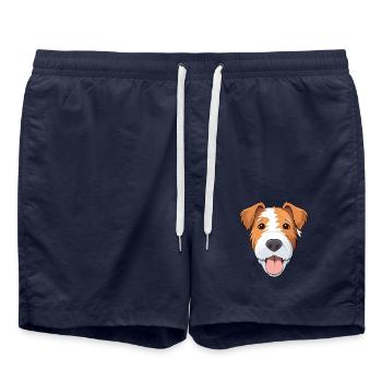 Draht Foxterrier Hunderasse Aquarell Karikatur Kawa - Badeshorts - French Navy - Vorne - AI Model Male 185 light (185cm)