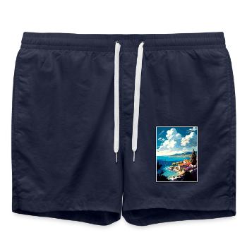 Insel Brac Kroatien Vintage Reiseposter Souvenir - Badeshorts - French Navy - Vorne - AI Model Male 185 light (185cm)