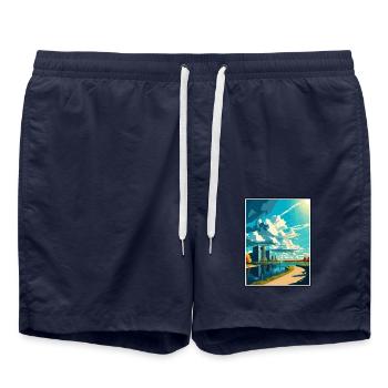 Almere Niederlande Vintage Reiseposter Souvenir - Badeshorts - French Navy - Vorne - AI Model Male 185 light (185cm)