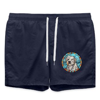 Pyrenäen-Schäferhund Hunderasse Buntes Glas - Badeshorts - French Navy - Vorne - AI Model Male 185 light (185cm)