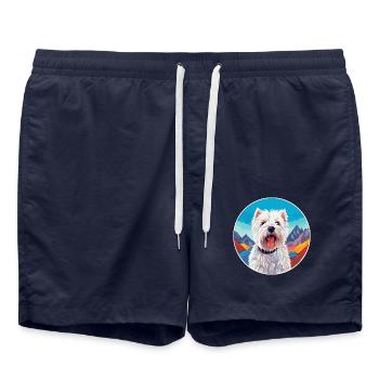 West Highland Terrier Hunderasse Cartoon Kawaii Wat - Badeshorts - French Navy - Vorne - AI Model Male 185 light (185cm)