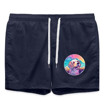 Hund Aquarell Karikatur Kawaii Haustier Tier Bunt - Badeshorts - French Navy - Vorne - AI Model Male 185 light (185cm)