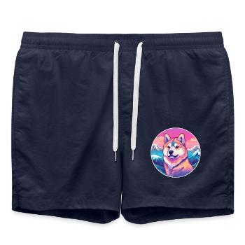 Shikoku Hunderasse Cartoon Kawaii Aquarell - Badeshorts - French Navy - Vorne - AI Model Male 185 light (185cm)