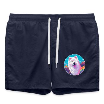 Samojede Hunderasse Cartoon Kawaii Aquarell - Badeshorts - French Navy - Vorne - AI Model Male 185 light (185cm)