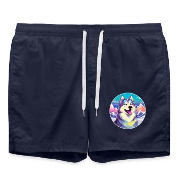 Malamute Alaska Hunderasse Cartoon Kawaii Watercol - Badeshorts - French Navy - Vorne - AI Model Male 185 light (185cm)