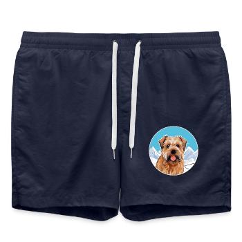 Norfolk Terrier Hunderasse Karikatur Kawaii Watercolo - Badeshorts - French Navy - Vorne - AI Model Male 185 light (185cm)