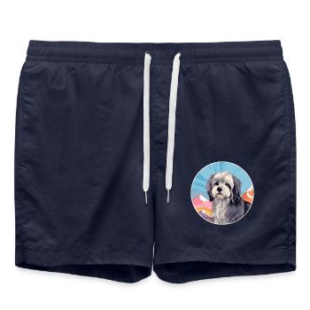 Lowchen Hunderasse Karikatur Kawaii Aquarell - Badeshorts - French Navy - Vorne - AI Model Male 185 light (185cm)