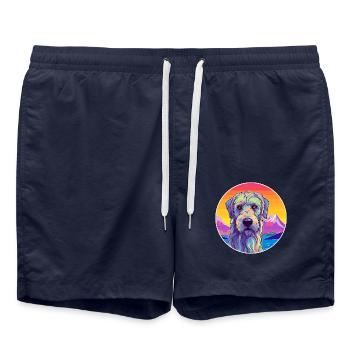 Irischer Wolfshund Hunderasse Karikatur Kawaii Watercolo - Badeshorts - French Navy - Vorne - AI Model Male 185 light (185cm)
