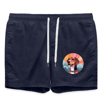 Kretische Hunderasse Cartoon Kawaii Aquarell - Badeshorts - French Navy - Vorne - AI Model Male 185 light (185cm)