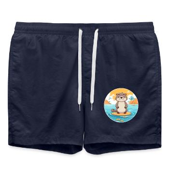 Otter Aquarell Cartoon Kawaii Clipart Tier - Badeshorts - French Navy - Vorne - AI Model Male 185 light (185cm)