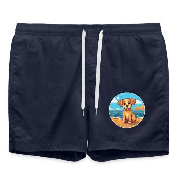 Hund Aquarell Cartoon Kawaii Clipart Tier - Badeshorts - French Navy - Vorne - AI Model Male 185 light (185cm)