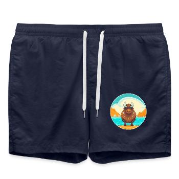 Yak Aquarell Cartoon Kawaii Clipart Tier - Badeshorts - French Navy - Vorne - AI Model Male 185 light (185cm)