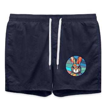 Hasen-Buntglas-Bunt-Cartoon-Kawaii-Tier - Badeshorts - French Navy - Vorne - AI Model Male 185 light (185cm)
