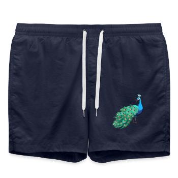 Pfau Niedliche Karikatur Kawaii Aquarell Tier Haustier - Badeshorts - French Navy - Vorne - AI Model Male 185 light (185cm)