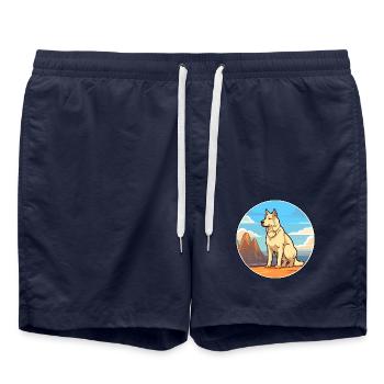 Karst Schäferhund Rasse Cartoon Kawaii Clipart - Badeshorts - French Navy - Vorne - AI Model Male 185 light (185cm)