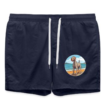 Irischer Wolfshund Hund Rasse Cartoon Kawaii Clipart - Badeshorts - French Navy - Vorne - AI Model Male 185 light (185cm)