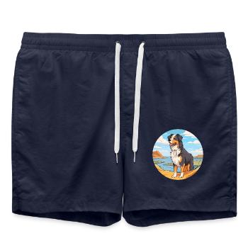 Englisch Schäferhund Rasse Cartoon Kawaii Clipart - Badeshorts - French Navy - Vorne - AI Model Male 185 light (185cm)