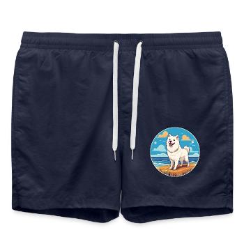 Amerikanische Eskimo-Hunderasse Cartoon Kawaii Clipart - Badeshorts - French Navy - Vorne - AI Model Male 185 light (185cm)
