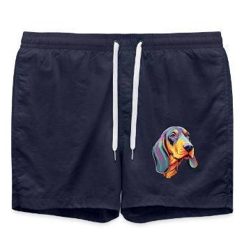 Schwarz und Tan Coonhound Hunderasse Cartoon Kawaii I - Badeshorts - French Navy - Vorne - AI Model Male 185 light (185cm)