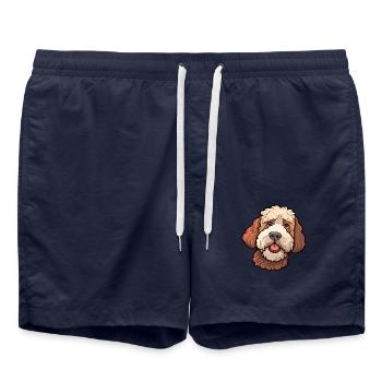 Lagotto Romagnolo Hunderasse Cartoon Kawaii Illustration - Badeshorts - French Navy - Vorne - AI Model Male 185 light (185cm)