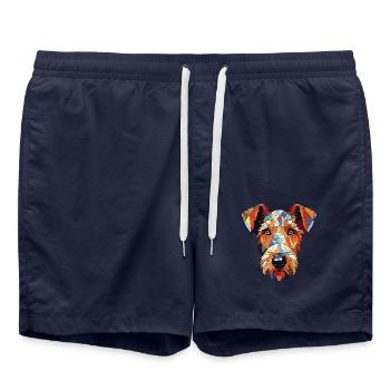 Airedale Terrier Hunderasse Aquarell Illustration - Badeshorts - French Navy - Vorne - AI Model Male 185 light (185cm)
