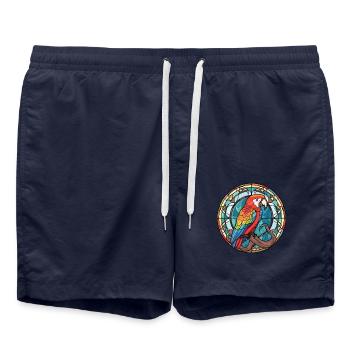 Papagei Buntes Aquarell Tier Haustier Illustration - Badeshorts - French Navy - Vorne - AI Model Male 185 light (185cm)