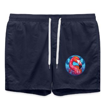 Flamingo Buntes Aquarell Tier Illustration - Badeshorts - French Navy - Vorne - AI Model Male 185 light (185cm)