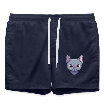 Korat Katze Bunte Karikatur Aquarell Illustration - Badeshorts - French Navy - Vorne - AI Model Male 185 light (185cm)