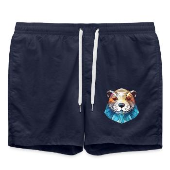 Otter Buntes Aquarell Tier Haustier Illustration - Badeshorts - French Navy - Vorne - AI Model Male 185 light (185cm)