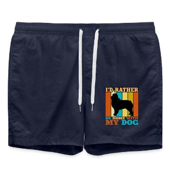 Austrealian Shephard Hund Silhouette Retro Sunset - Badeshorts - French Navy - Vorne - AI Model Male 185 light (185cm)